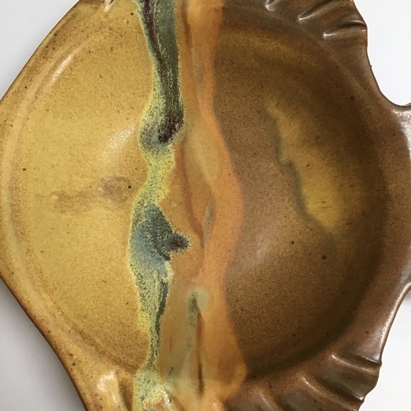 Studio Pottery SIGNED Fish Dish Plate Large Earth Tones Stoneware Florida Beach - Picture 6 of 14